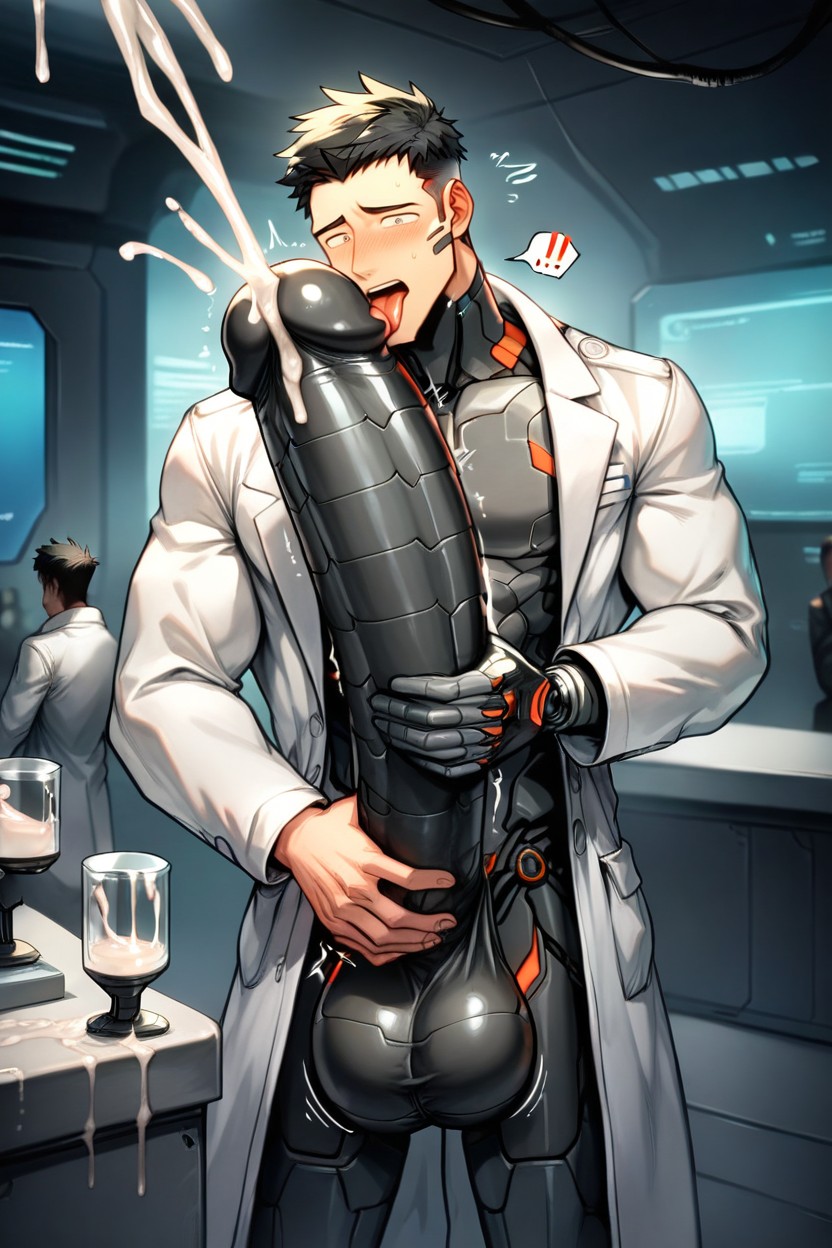 Penis Base Realistically Attached To Crotch, Sad, Metallic AI Gay Porn