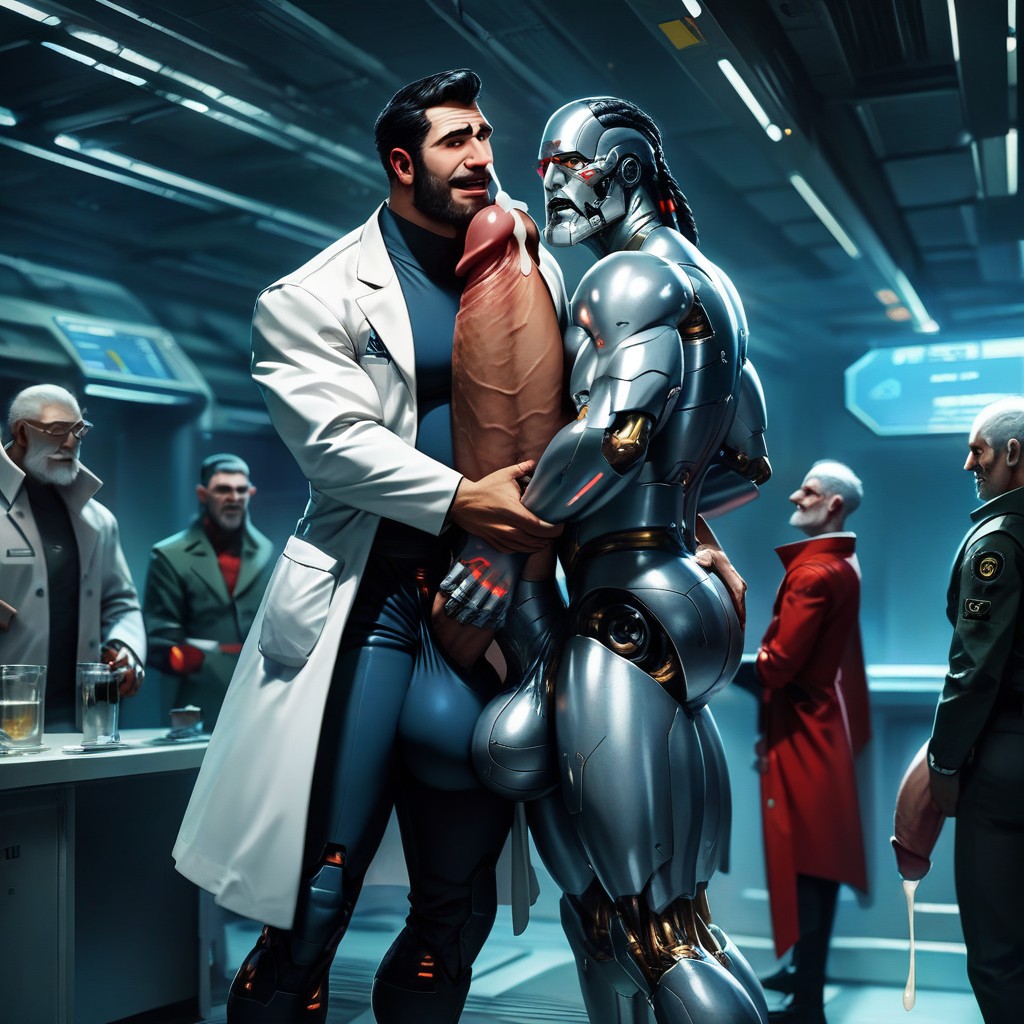 Oversized Gigantic Fully Erect Uncut Penis, Many Male Researchers, No Extra Limbs Or Digits AI Gay Porn