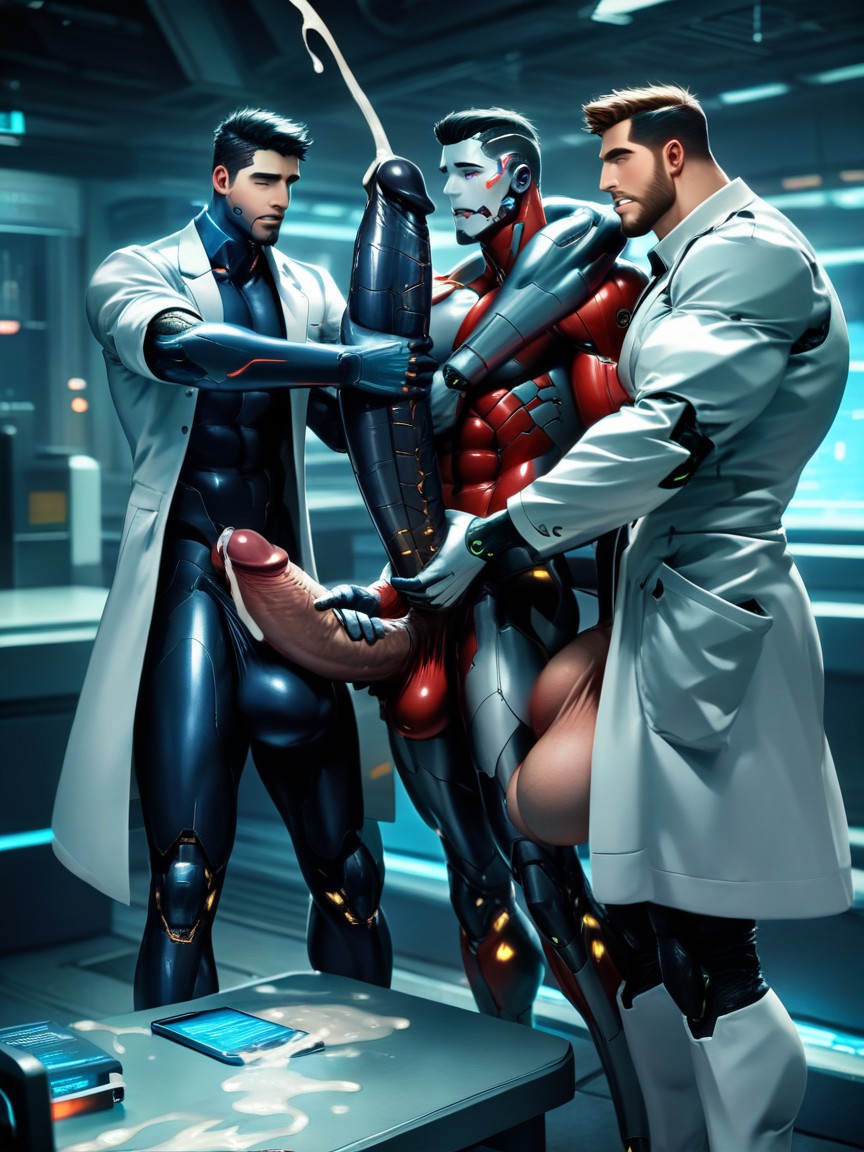 Embarassed, Metallic, Penis Base Realistically Attached To Crotch AI Gay Porn