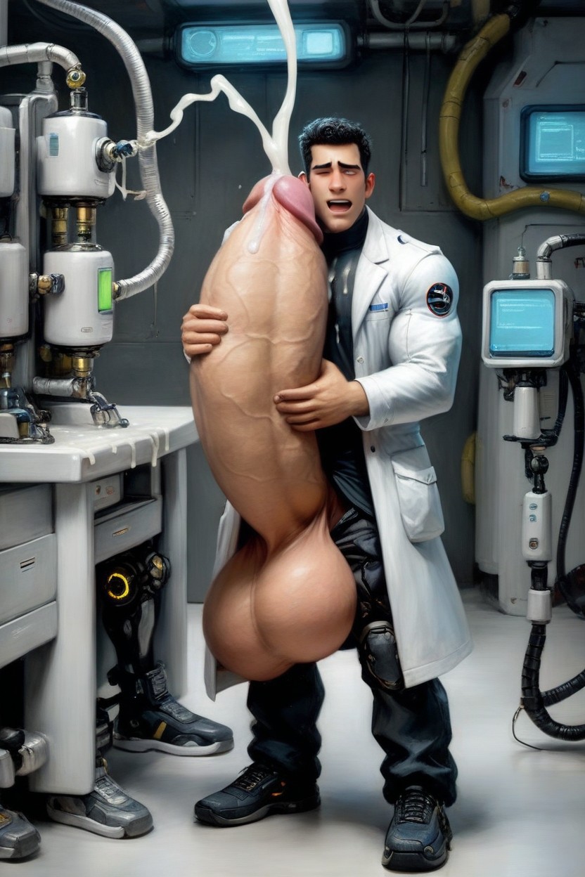 Extremely Revealing Clothing, Modern, Gigantic Growing Cock AI Gay Porn