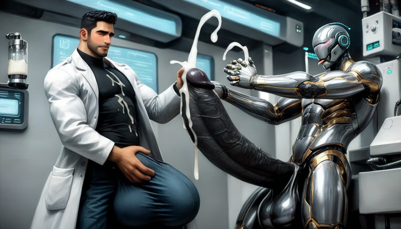Futuristic, Side View, Men Watching AI Gay Porn
