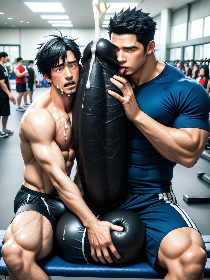 Cumshot, Big Balls, Oversized Gigantic Fully Erect Uncut Penis 게이 AI 포르노