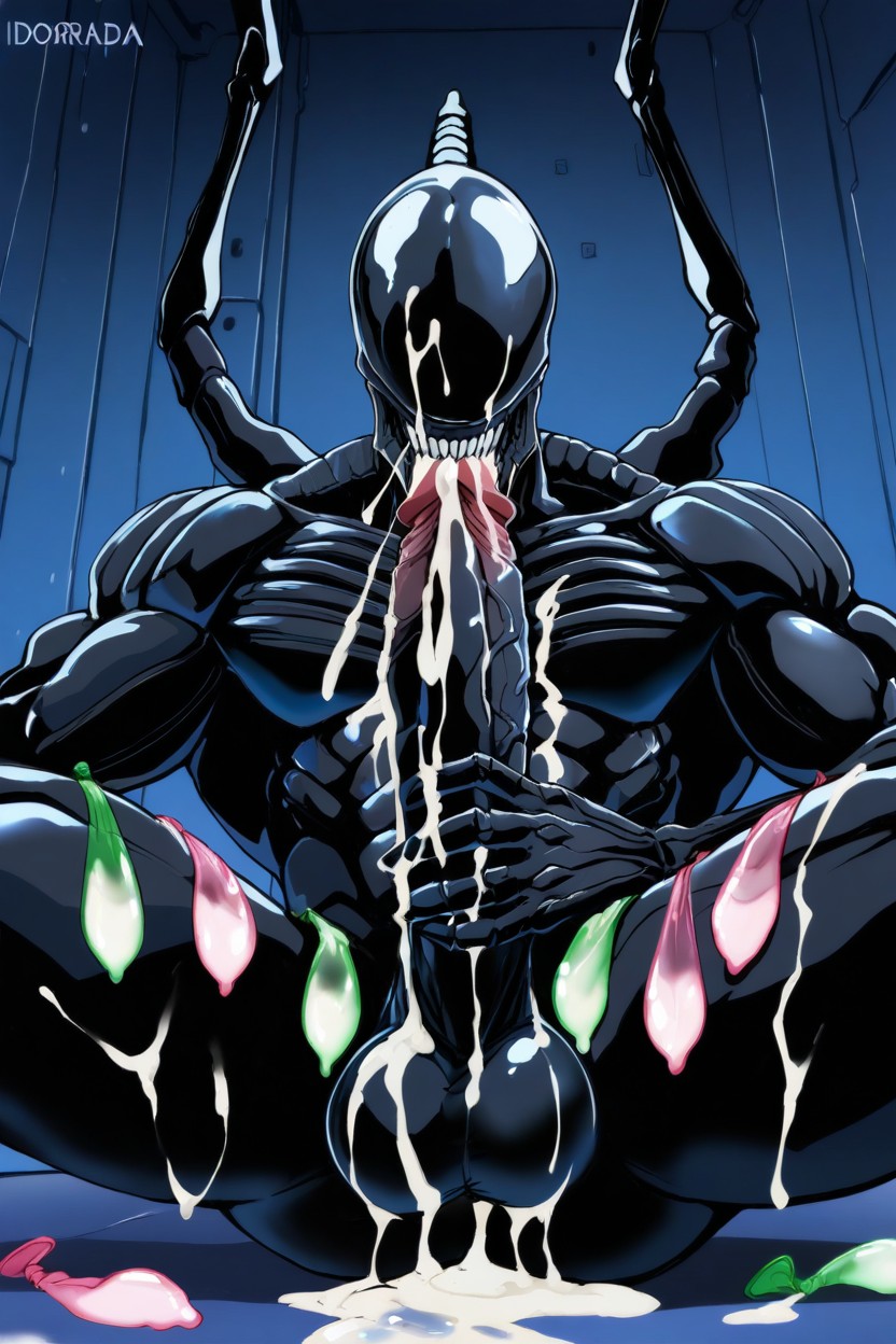 Cum On Chest, Sperm In Mouth, Two Hands On Cock 게이 AI 포르노