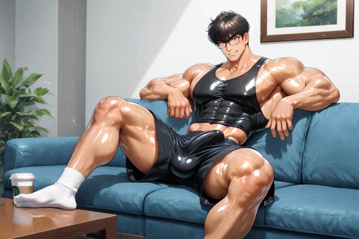 Penis Bulge, Abs, Wearing Baggy Tank Top ゲイAIポルノ