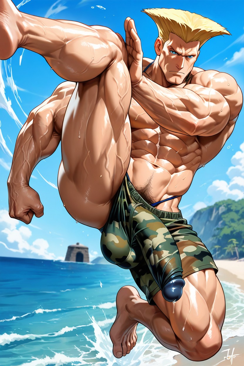 Fighting Pose, Oversized Hyper Gigantic Penis, Strong Arms AI Gay Porn