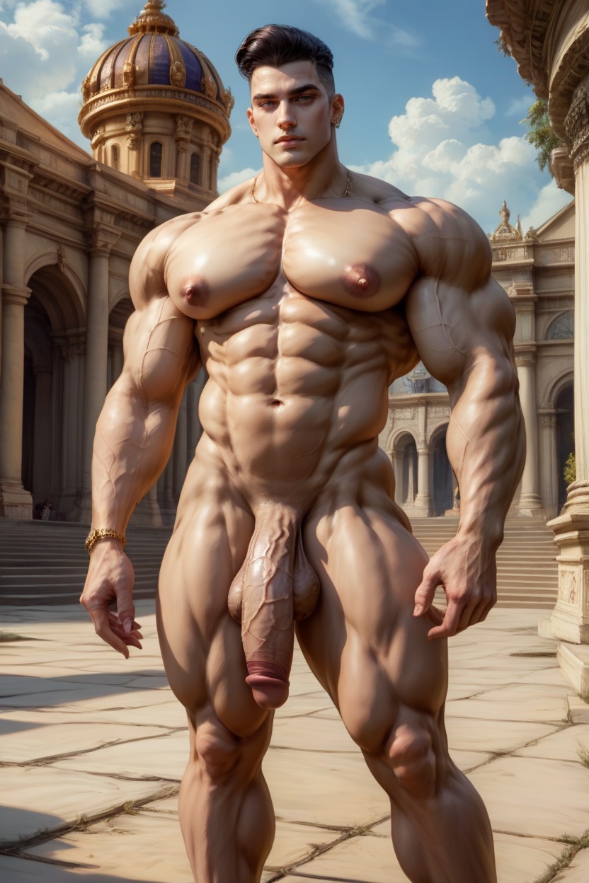 Bartolomeobari, Light Pale Skin, Arab Detailed Masculine Overdeveloped Defined Hunky Butch Bodybuilder AI同性恋黄片