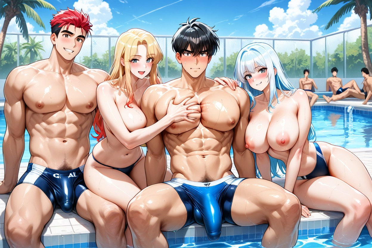Blue Hair, Hourglass Figure, Topless 게이 AI 포르노