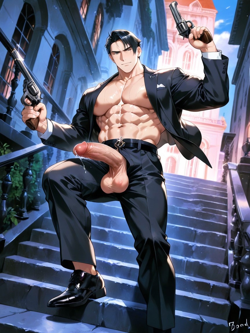 Caucasian, Cowboy, Revolver In Hand AI Gay Porn