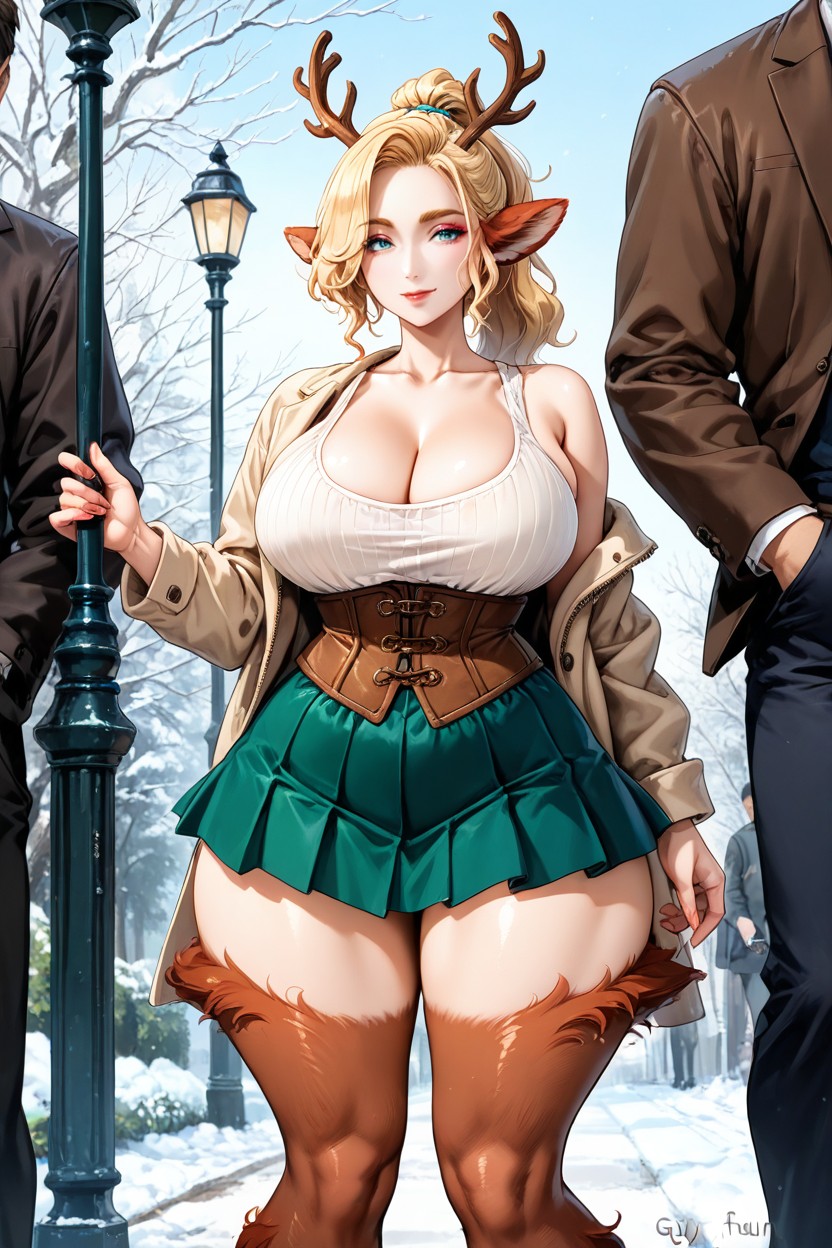 1人, Brown Corset, ポニーテール ゲイAIポルノ