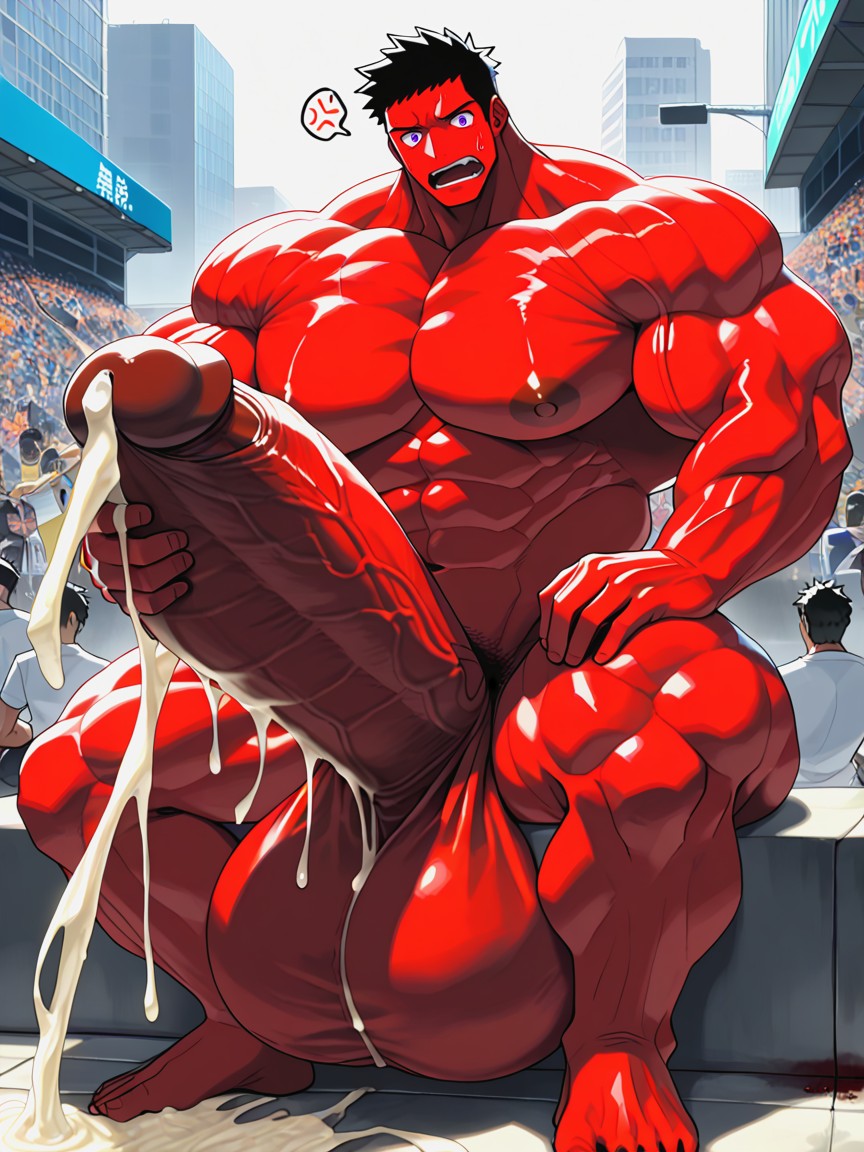 Giant Glans Near Open Mouth, 빨간 피부, 보라색 게이 AI 포르노