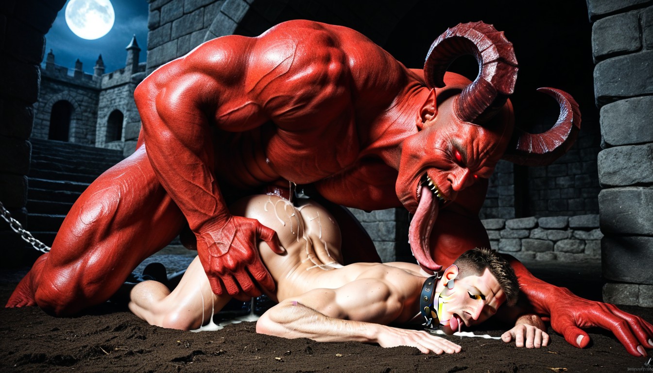 Demon Ritual, Bald Man Takes Hard Anal Pounding From Red Devil Demon Scary Monster, Giant Monster AI Gay Porn