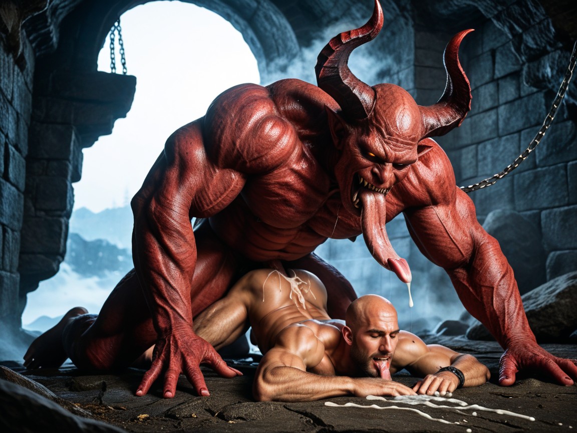 Monster Hugging A Man, Chest Grip, With Saliva AI Gay Porn