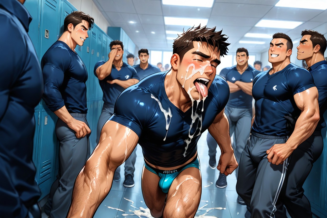 Wiping The Cum On The Face With The Tongue, Licking Face, Cum Running Down The Face 게이 AI 포르노