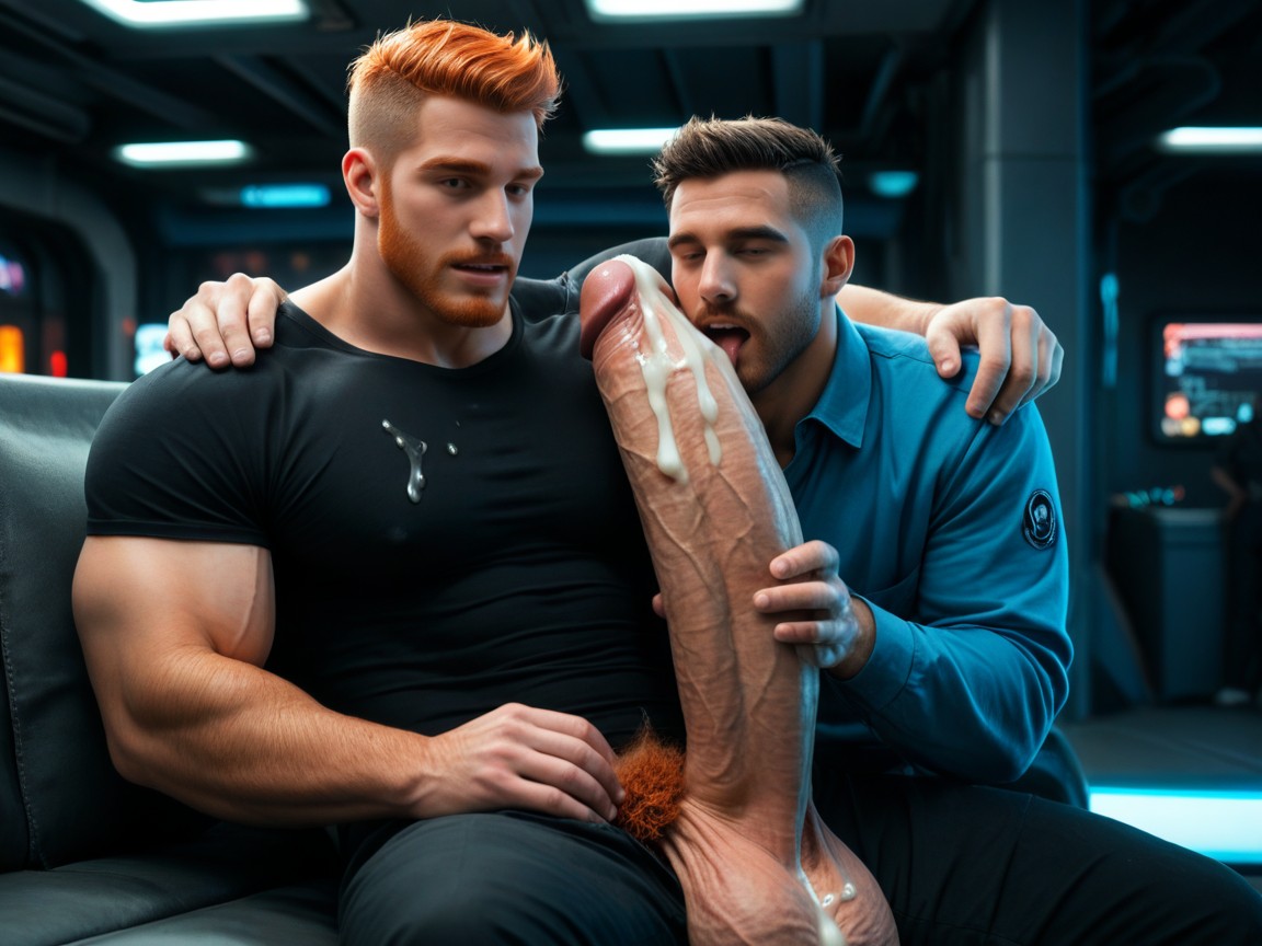 Tongue Out, Form Fitting Clothes, Giant Erect Bulge ゲイAIポルノ