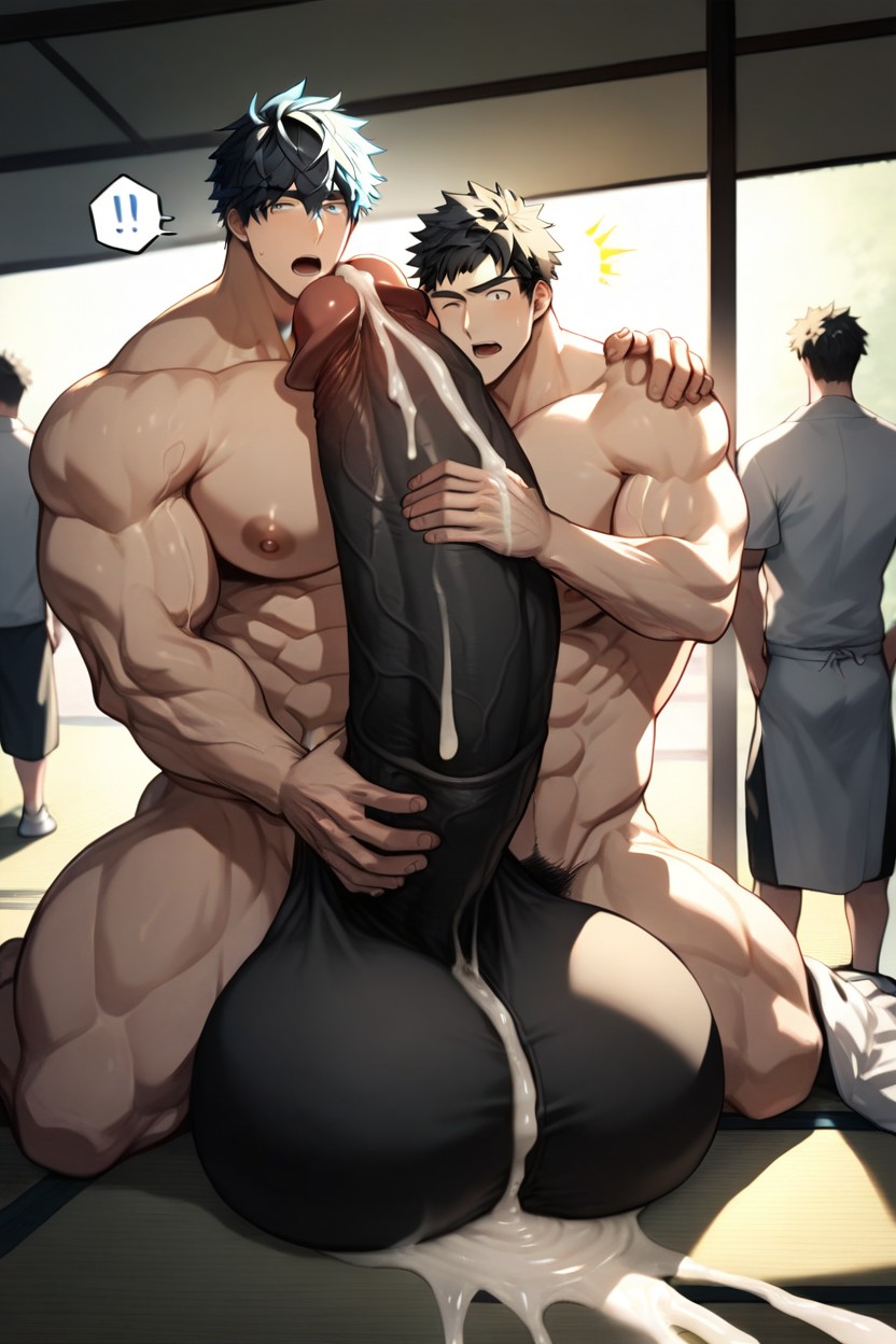 At Home, Licking Cock, Giant Glans Near Open Mouth 게이 AI 포르노