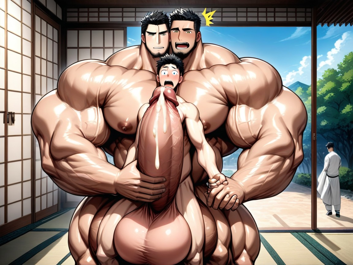 Hyper Excess Cum, Giant Glans Near Open Mouth, Gigantic AI Gay Porn