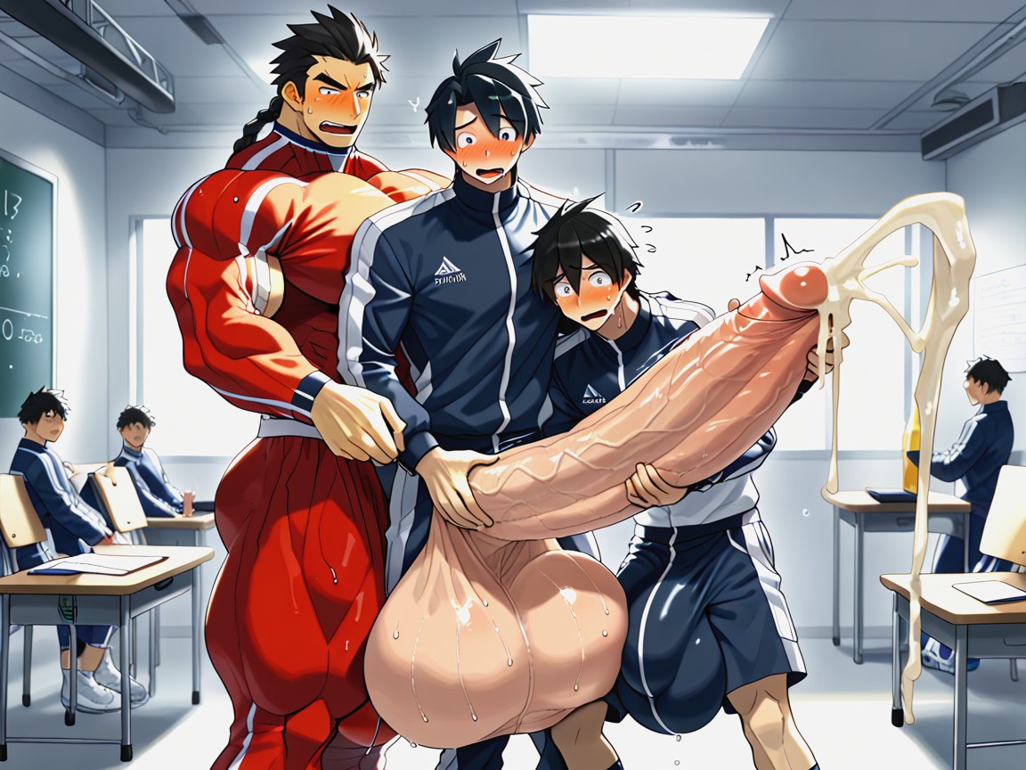 Holding Cock With Both Hands, Licking Cock, Penis Base Realistically Attached To Crotch ゲイAIポルノ