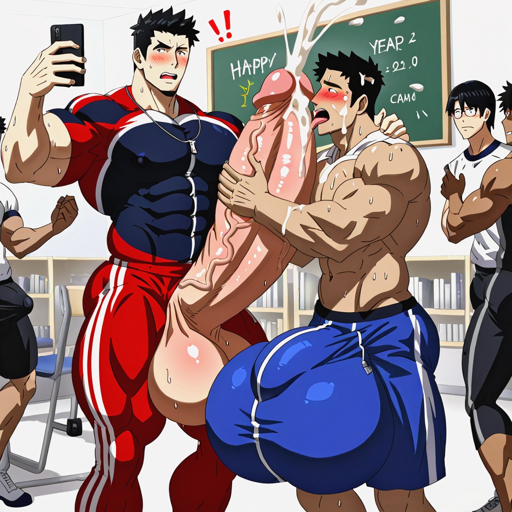 Black Hair, Blushing, Gigantic Growing Cock Pornografia gay com IA