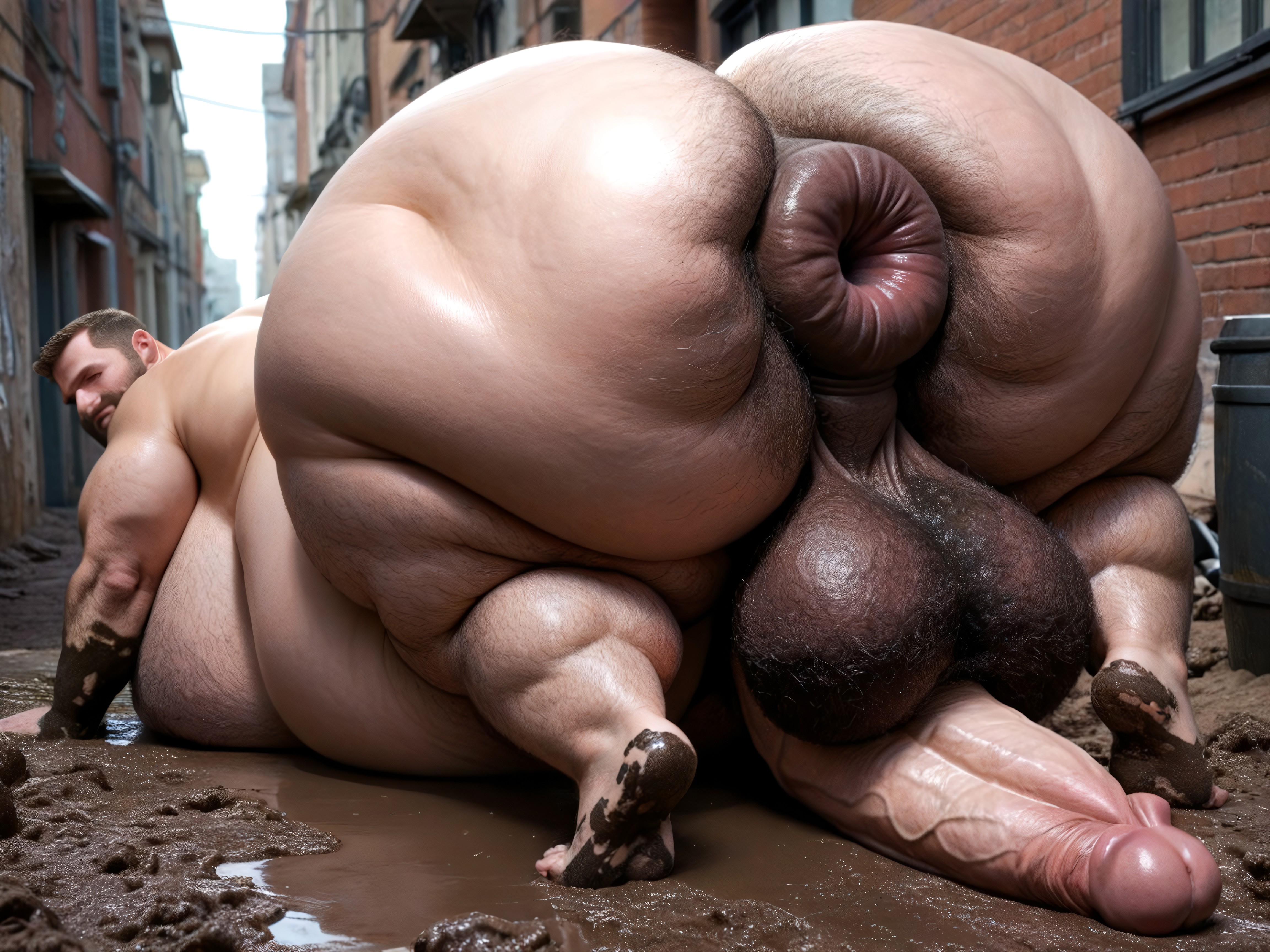 Face Down Ass Up, Impossibly Large Hyper Balls, Hyper Obese Belly AI Gay Porn
