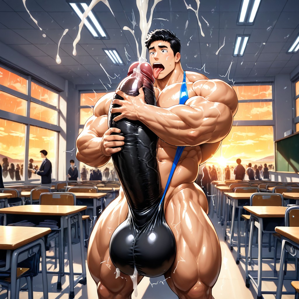 Gigantic Growing Cock, Out In Public, Focus On Naked Hyper Man In Front Of Lecture AI Gay Porn