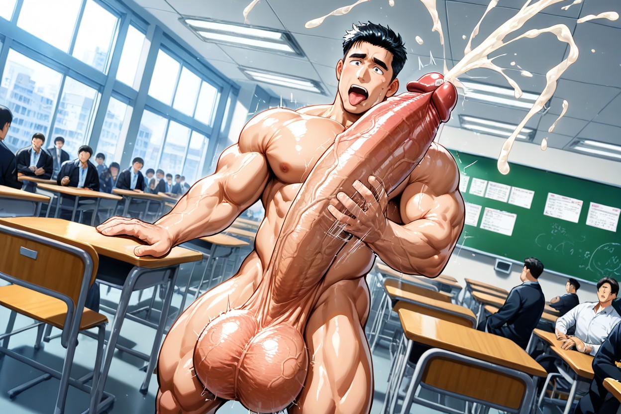 프론트뷰, 엄청나게 긴 하이퍼 페니스, Uncut Hyper Cock Bigger Than Leg 게이 AI 포르노