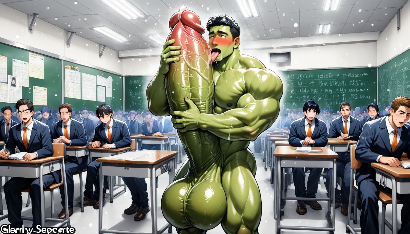 Movement Lines, Focus On Naked Hyper Man In Front Of Lecture, Academic AI Gay Porn