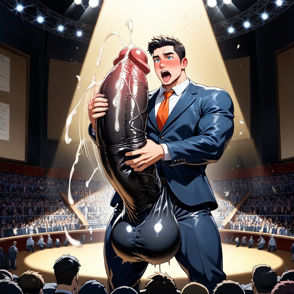 Hands Cupping Man's Massive Balls, Theatrical, Giant Erect Bulge 게이 AI 포르노