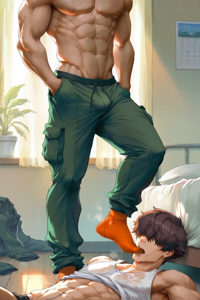 Pulling Hair, Tank Top And Cargo Pants, Large AI Gay Porn