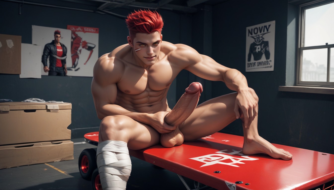 In His Other Hand, And Shelves Stocked With Gear, Cosplay AI Gay Porn