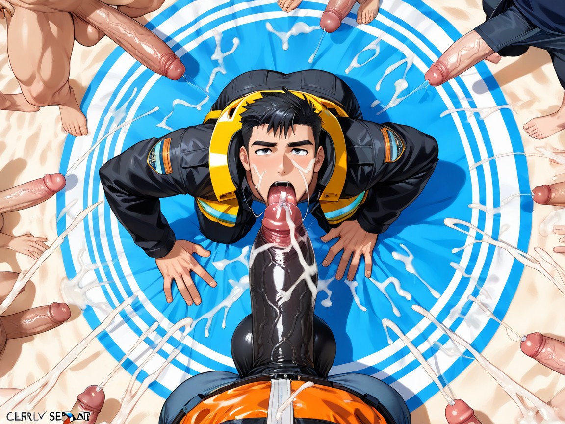 On His Knees, Hands Cupping Massive Balls, Erect Mega Bulge AI Gay Porn