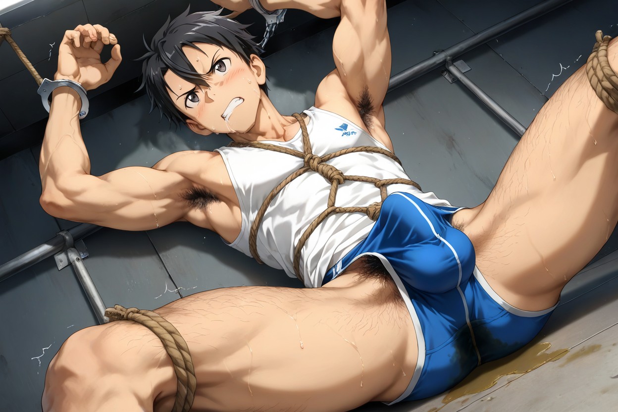 Very Perspiration, Tied Wrists, Beautiful Penis 게이 AI 포르노