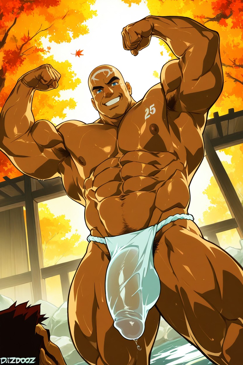 Smiling Happily While Flexing Both Arms Behind His Head, Men Only, Massive Arms 게이 AI 포르노