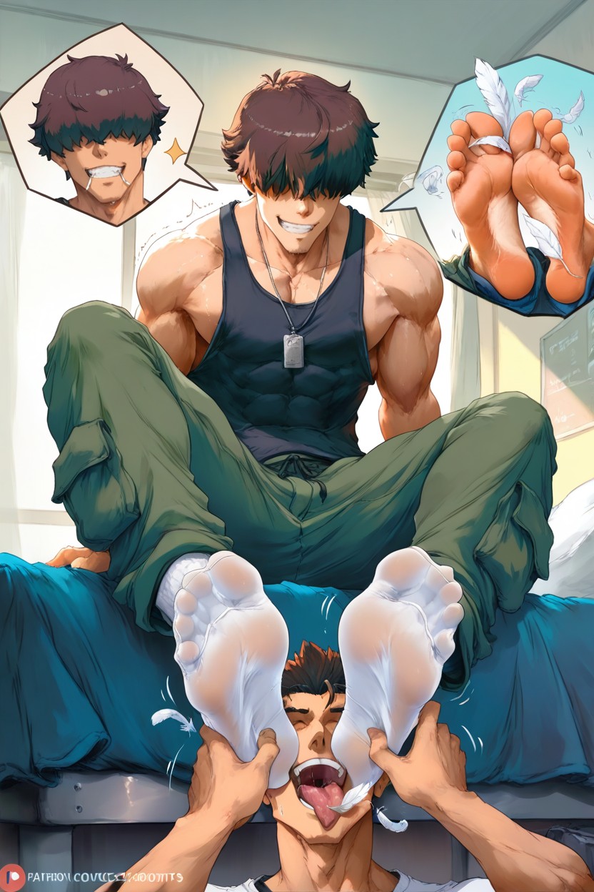 On Bed, Shaking, Tickle Feet Tickle Feet 게이 AI 포르노