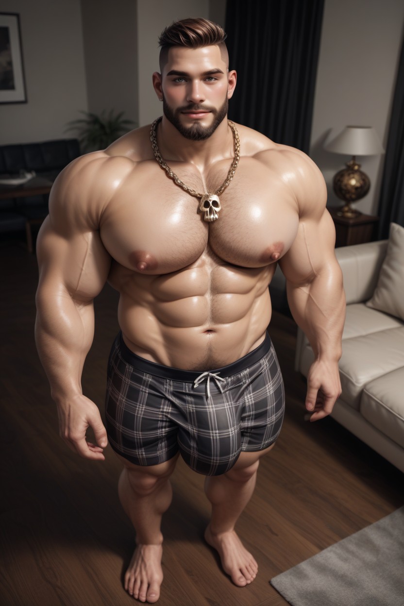 Round Pillowy Pecs, 18+, Dogtag Necklace ゲイAIポルノ