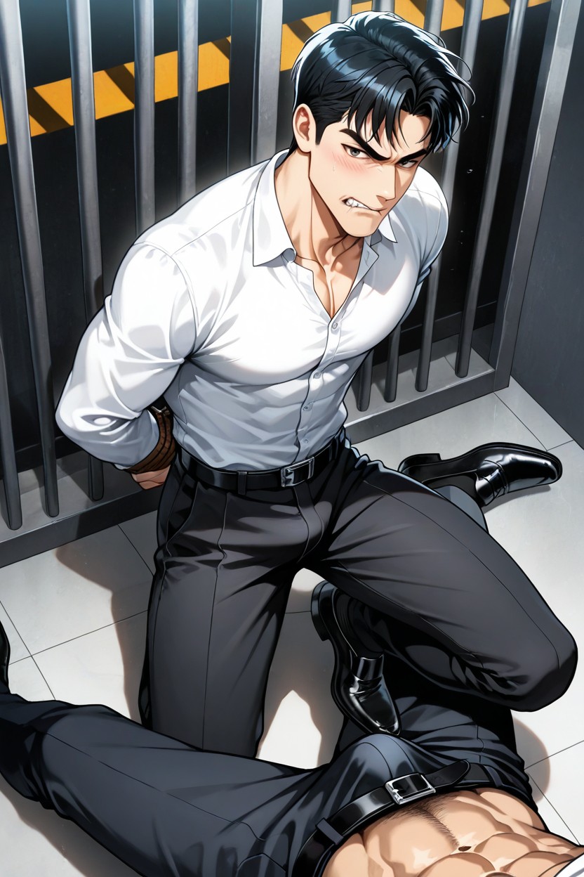 Black Office Shirt, Gay, Black Work Pants ゲイAIポルノ
