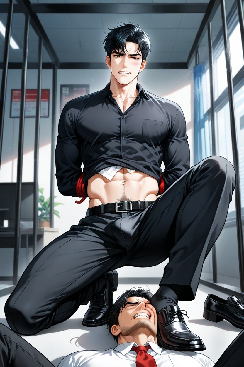 Stimulating His Penis Inside His Pants With His Foot, To Medium, Black Shoes And Black Socks 게이 AI 포르노
