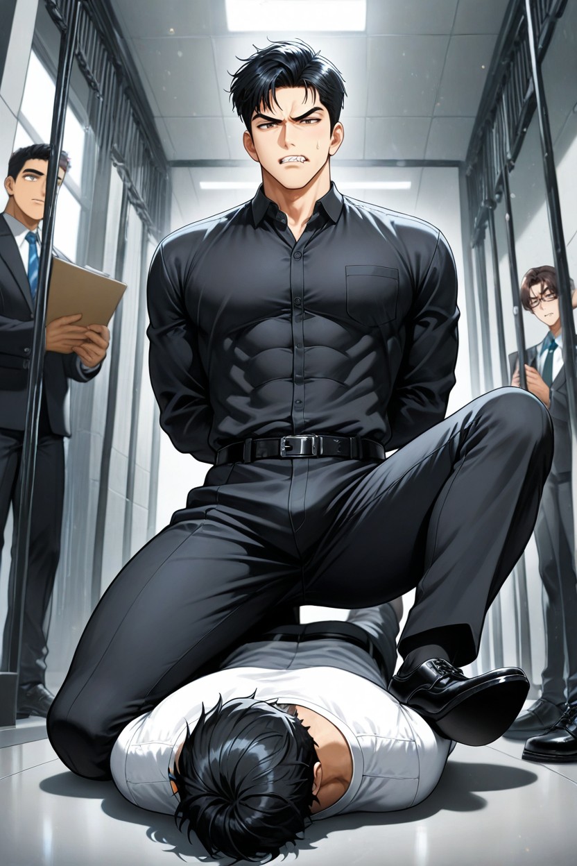 運動型, Black Office Shirt, White Body AI同性戀黃片