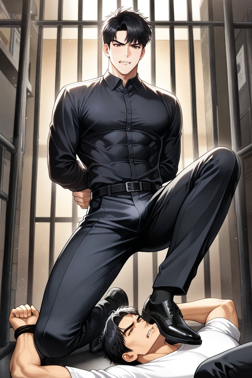 화난 얼굴, Prison Cell, 입술 깨물기 게이 AI 포르노