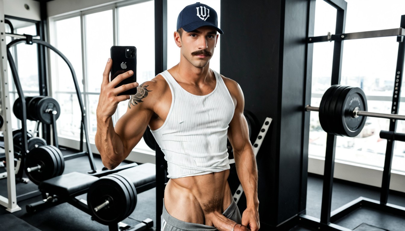 White Ribbed Tank Top, Medium Skin Tone, Muscular Build AI Gay Porn