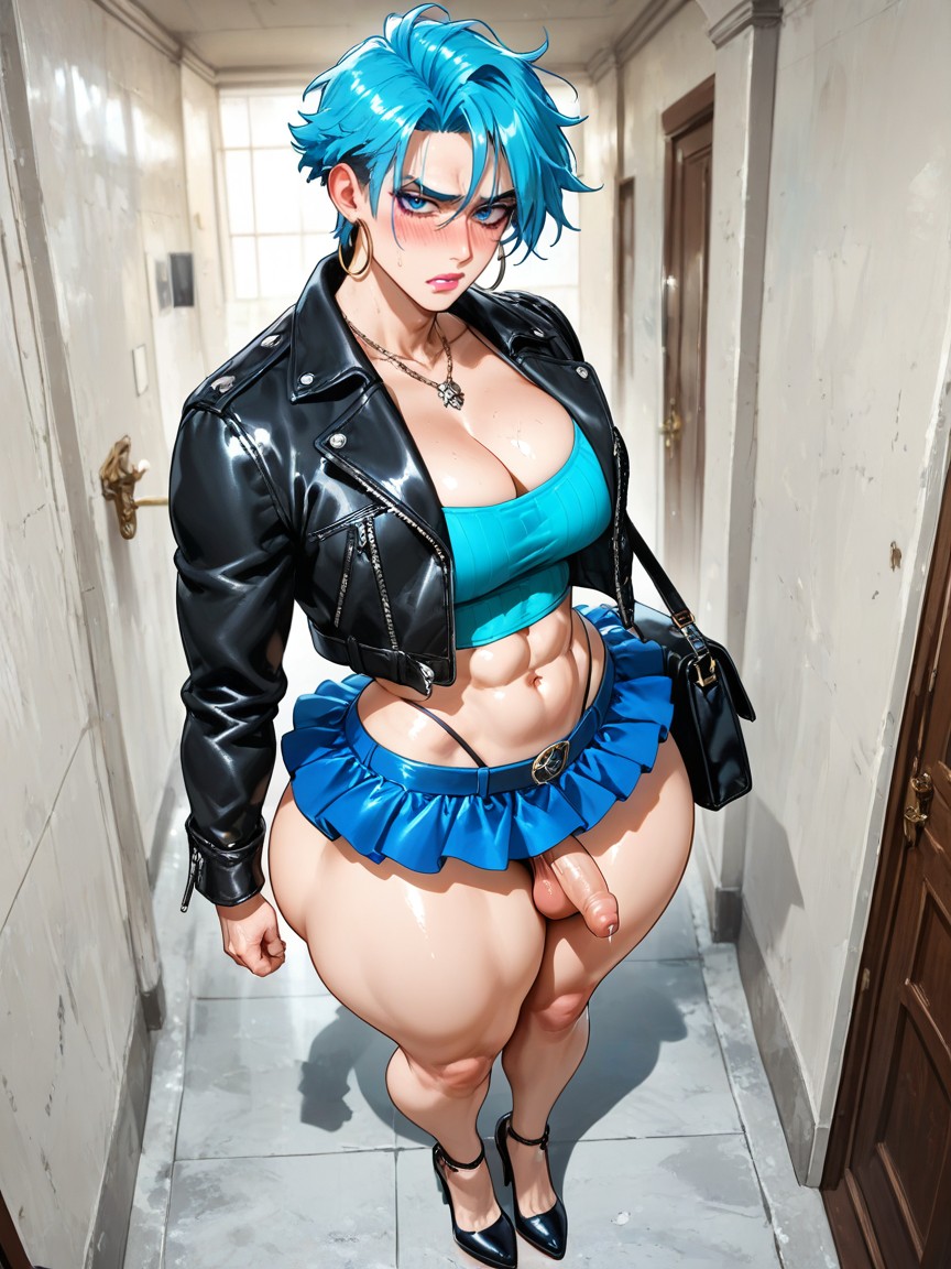 Highleg Pink G-string, Extremely Large Ass, Thick Thighs AI Gay Porn