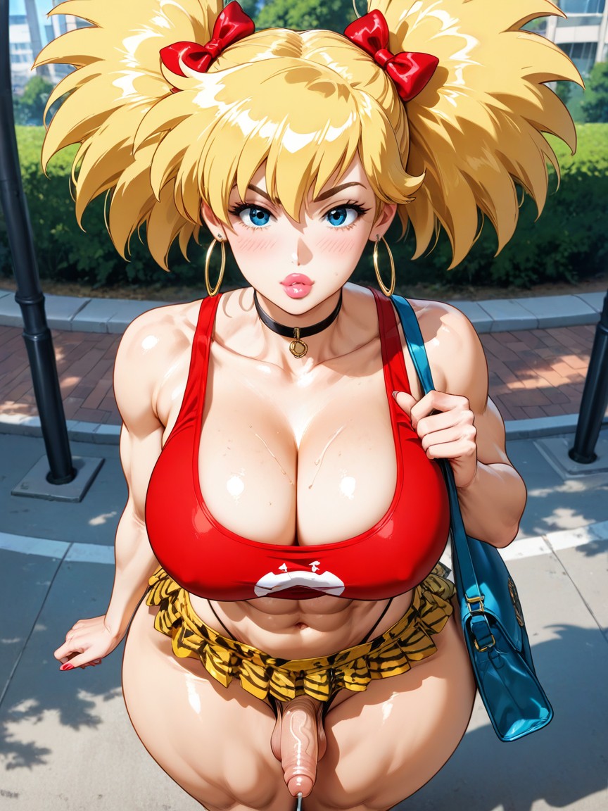 Fully Erect Cock, Rounded Bimbo Breasts, Manga-style 게이 AI 포르노