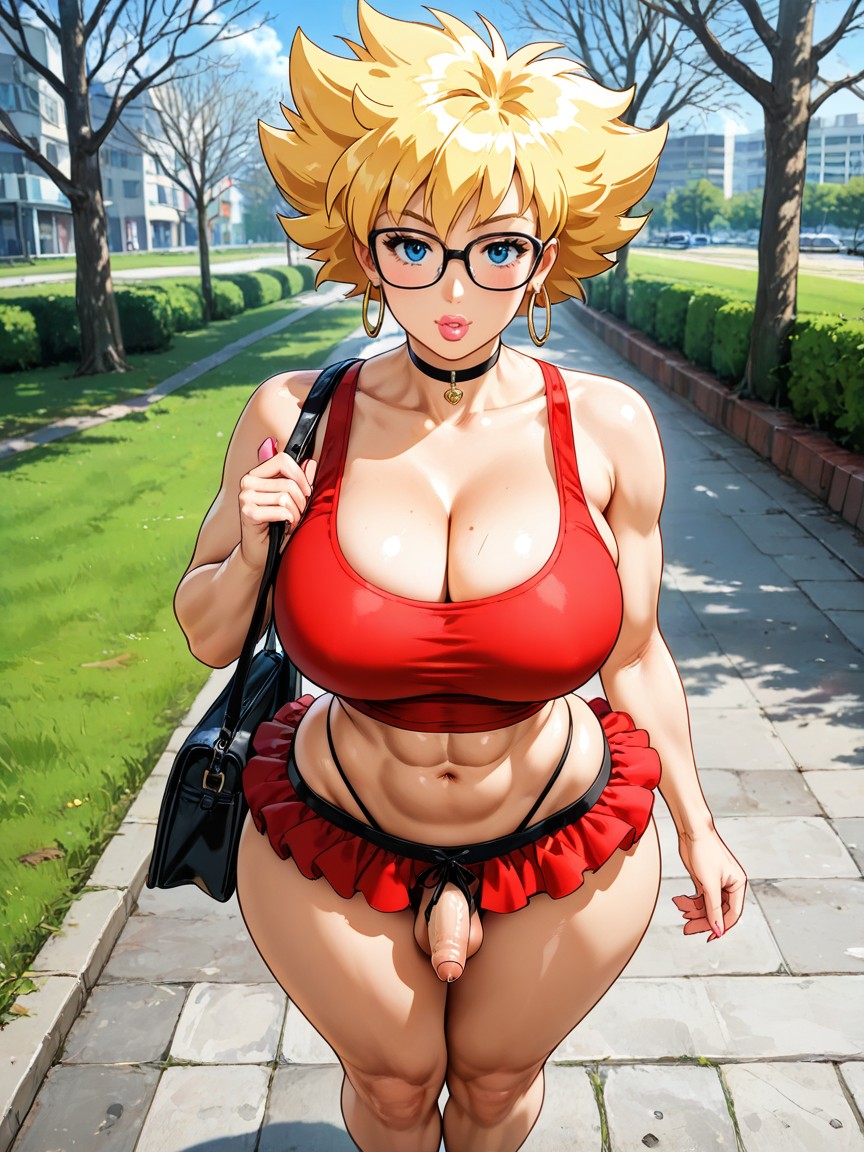 Thick, Red Tank Top With Deep Cleavage, Lisa Simpson 게이 AI 포르노