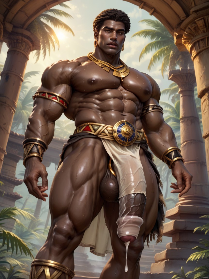 Naked Hunky Male Bodybuilder, Heavy Golden Ornate Extreme Tribal Jewelry, Royal Stance Porno gay IA
