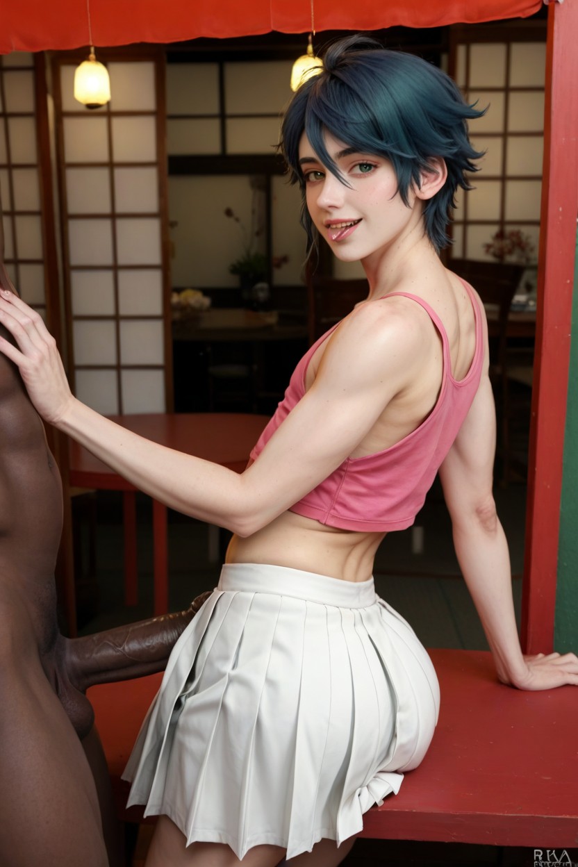 Venti From Genshin Impact, White Pleated Skirt, Japanese Festival AI同性恋黄片