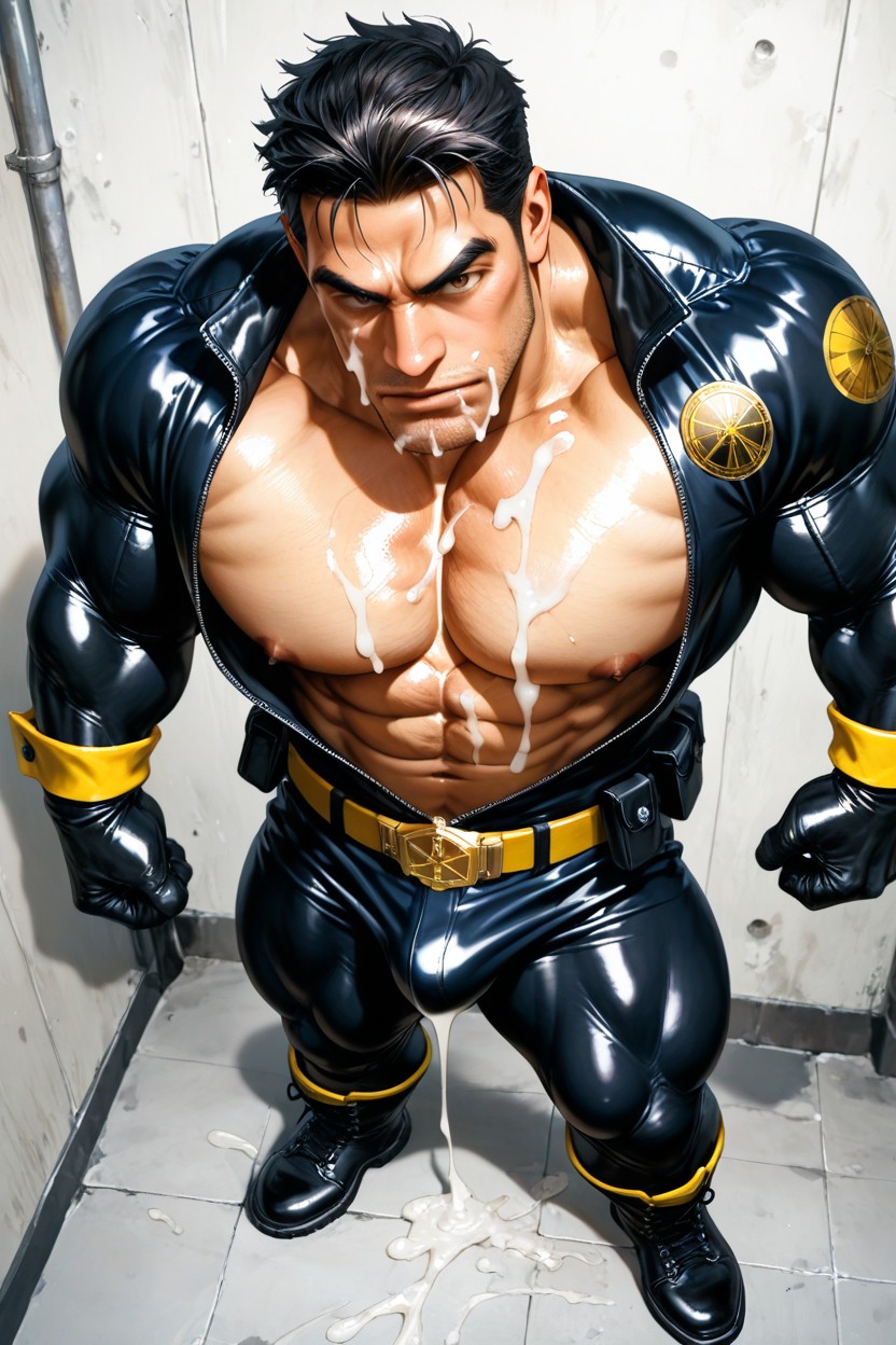 Ruggedly Handsome, Stern And Intimidating Expression, Made Of Smooth Elastic Latex-like Material ИИ гей порно