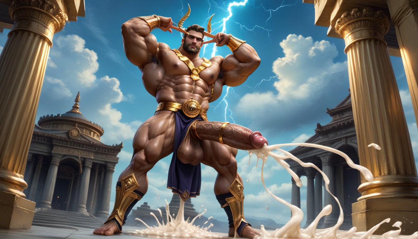 Hdr, Heavy Gold Bracers On His Forearms And Matching Greaves On His Shins, Jagged Bolt Of Real Lightning Like A Physical Spear AI同性戀黃片