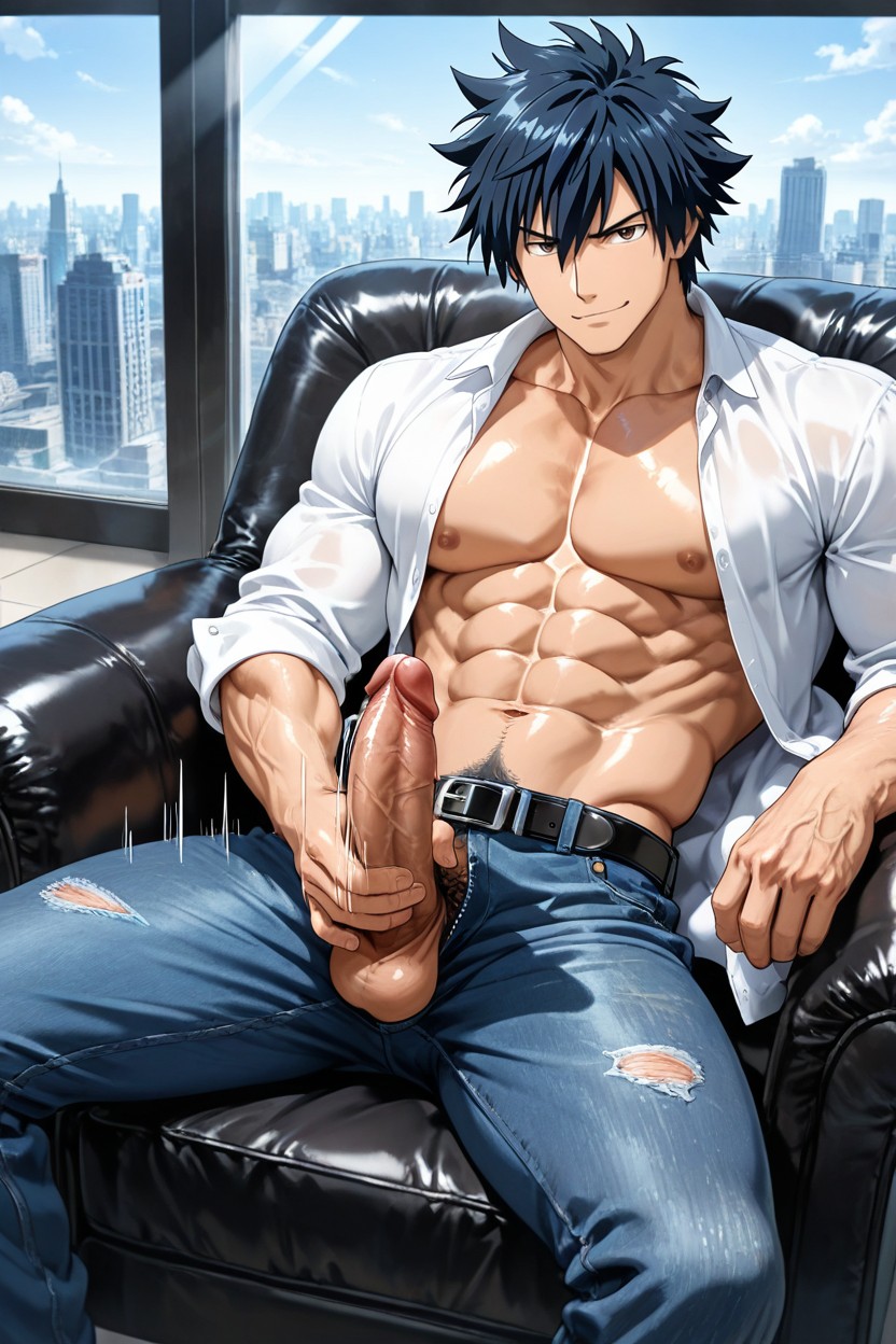 Musculosa, Black Leather Sofa Chair, Folds Porno gay IA