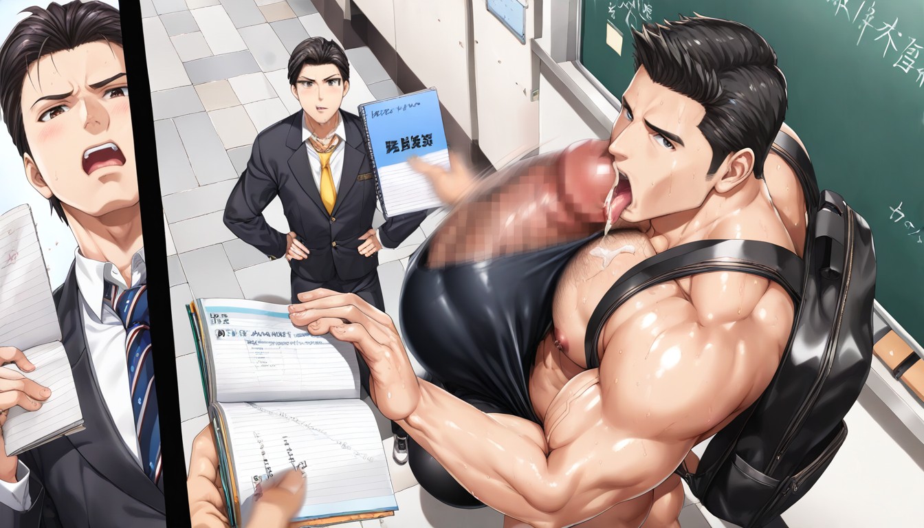 K, Licking Cock, All Men In Academic Uniform AI Gay Porn