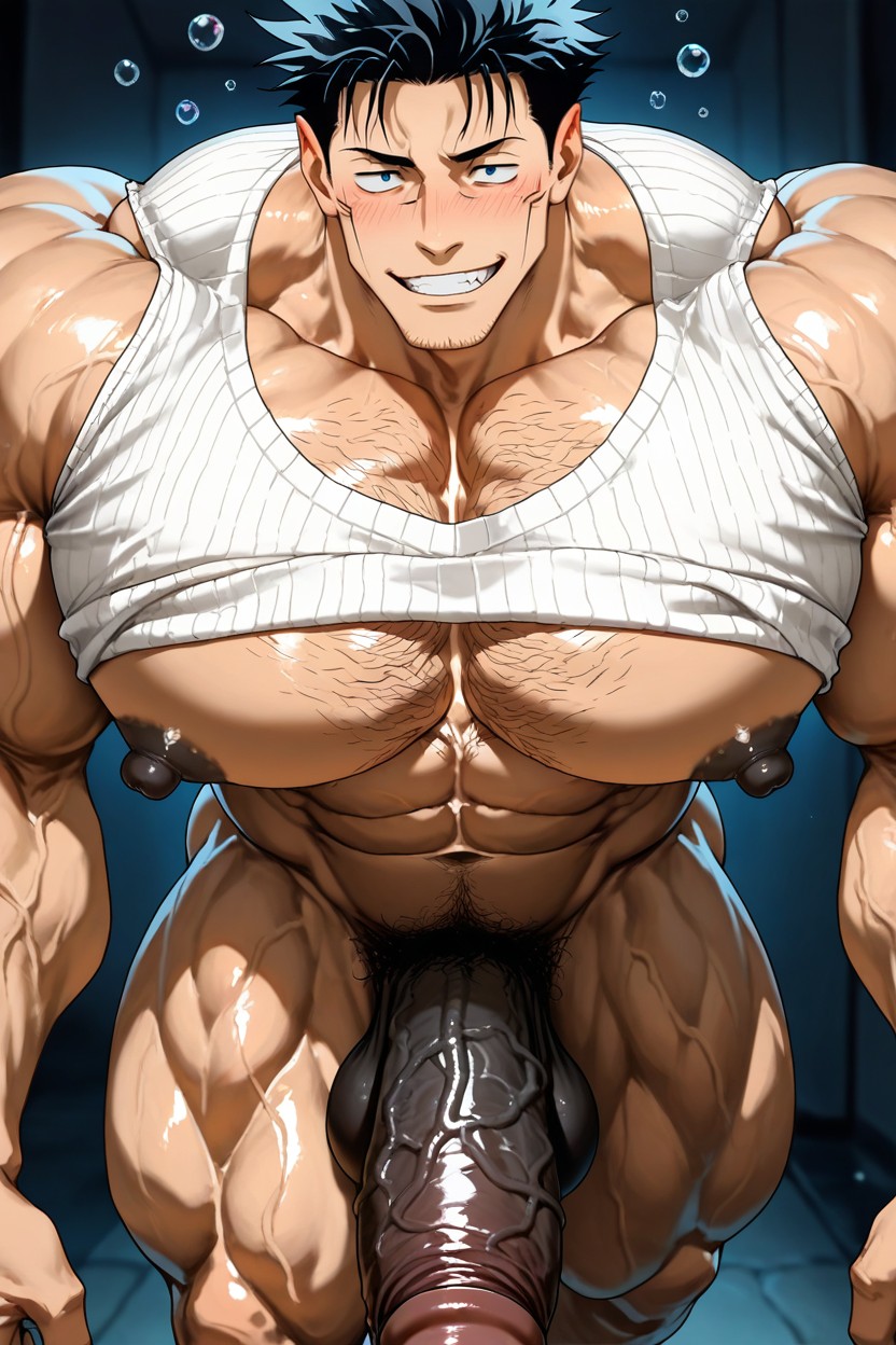Muscular, バブル尻, Vivid Cinematic Light Casting Rembrandt-style Deep Shadows On His Massive Bulking Body ゲイAIポルノ
