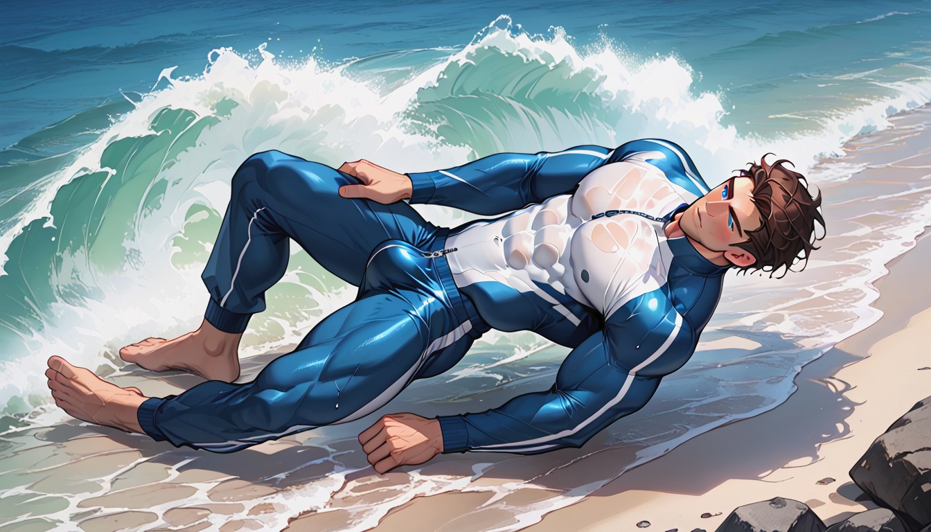 Ocean With Big Wave Behind The Surfer, Big Tight Bubble Butt, 破损的衣服 AI同性戀黃片